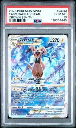 2023 POKEMON SWORD & SHIELD CROWN ZENITH #GG43 FULL ART/ZERAORA VSTAR PSA 10 - Image 1
