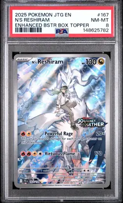 PSA 8 2025 POKEMON JOURNEY TOGETHER 167 N'S RESHIRAM ENHANCED BOX TOPPER PROMO - Image 1