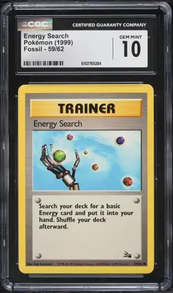 Energy Search 59/62 1st Edition Pokemon Fossil CGC Gem Mint 10 - Image 1