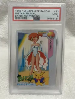 PSA 9 Pokemon Card Misty & Pikachu #23 Japanes Bandai Carddass Vending 1998 - Image 1