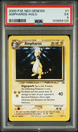 2000 POKEMON NEO GENESIS #1 AMPHAROS-HOLO PSA 5 - Image 1