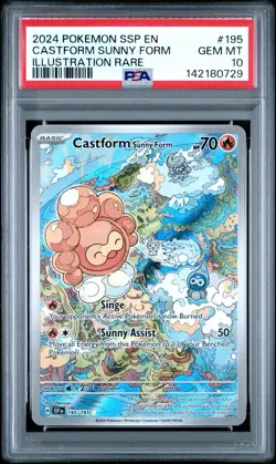 PSA 10 Pokemon Card Castform Sunny Form 195/191 Surging Sparks Illustration Rare - Image 1