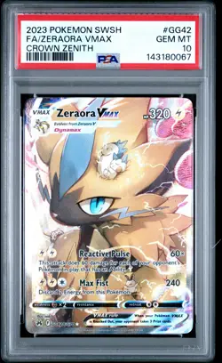 2023 POKEMON SWORD & SHIELD CROWN ZENITH #GG42 FULL ART/ZERAORA VMAX PSA 10 - Image 1