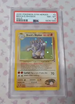 2000 POKEMON GYM HEROES #2 BROCK'S RHYDON HOLO - PSA 8 - Image 1