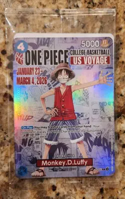 Monkey.D.Luffy College Basketball US Voyage P-055 One Piece Promo Card- SEALED - Image 1