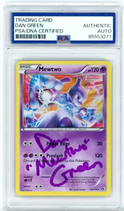 PSA Dan Green Signed Mewtwo 53/113 Legendary Treasures Holo Pokemon TCG 2013 - Image 1