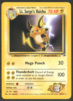 Pokemon TCG: Lt Surge’s Raichu 28/132 Gym Heroes WoTC Non Holo Rare - Image 1
