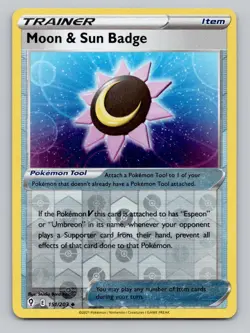 Reverse Holo Moon & Sun Badge #151/203 Uncommon SWSH07: Evolving Skies Pokemon - Image 1