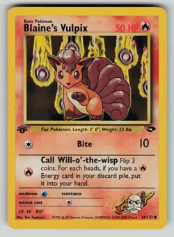 Blaine's Vulpix 66/132 Gym Challenge 1st Edition Pokemon LP - Image 1