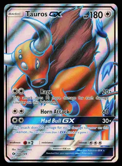 Tauros GX 144/149 Ultra Rare Sun & Moon Base Set Pokemon Card - Image 1
