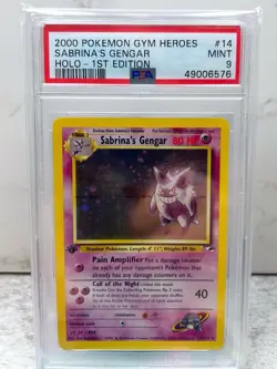 2000 Pokemon Gym Heroes Sabrina's Gengar 14/132 1st Edition Holo PSA 9 - Image 1