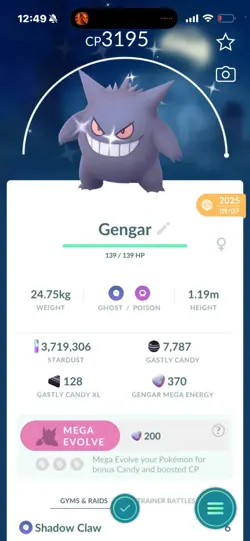 Pokemon Go Shiny Gengar( Max CP) - Image 1