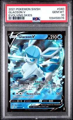 2021 Pokemon Sword & Shield Evolving Skies 40 Glaceon V Full Art PSA 10 Gem Mint - Image 1