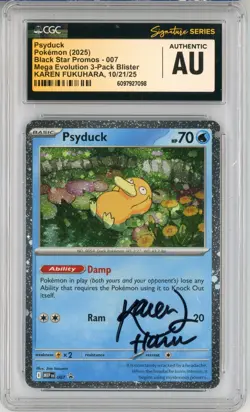 CGC Signed Karen Fukuhara Pokemon TCG Psyduck 007 Me: Mega Evolution Promo Holo - Image 1