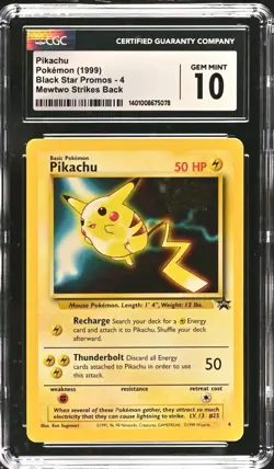 Pokemon Pikachu Promo #4 Black Star Movie Mewtwo Strikes Back Stamp CGC 10 (CS3) - Image 1