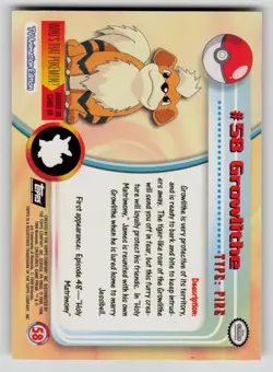 FOIL Growlithe #58 Topps Trading Cards Series 1 Pokemon LP - Image 2