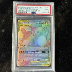 Pokemon Raichu & Alolan Raichu GX (Secret) 241/236 Sm-Unified Minds Holo PSA 9 - Image 1