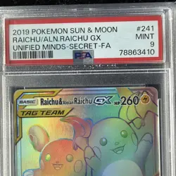 Pokemon Raichu & Alolan Raichu GX (Secret) 241/236 Sm-Unified Minds Holo PSA 9 - Image 3