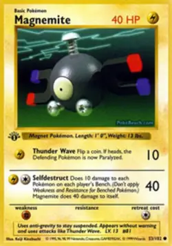 Pokemon Moderately Played Magnemite - 53/102 - Common - 1st Edition English - Image 1