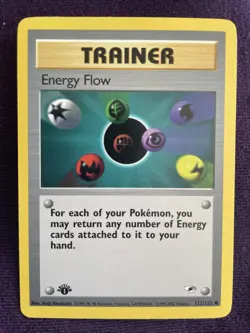Pokemon Gym Heroes Trainer Card 122/132 Energy Flow - 1st Edition - Vintage - LP - Image 1