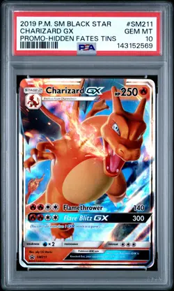 2019 POKEMON SM BLACK STAR PROMO HIDDEN FATES TINS #SM211 CHARIZARD GX PSA 10 - Image 1