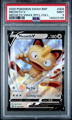 2020 POKEMON SWSH PROMO MEOWTH VMAX SPECIAL COLLECTION #004 MEOWTH V PSA 9 - Image 1