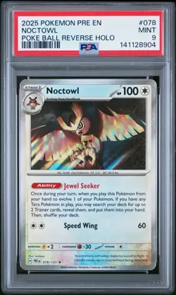 2025 POKEMON PRE EN-PRISMATIC EVOLUTIONS POKE BALL REVERSE HOLO NOCTOWL PSA 9 - Image 1