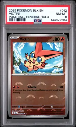 2025 POKEMON BLK EN-BLACK BOLT POKE BALL REVERSE HOLO #012 VICTINI PSA 8 - Image 1