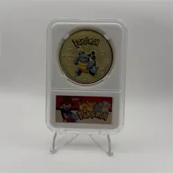 Pokemon Blastoise Embossed Metal Commemorative Coin Gold Blue TCG Collectible - Image 1