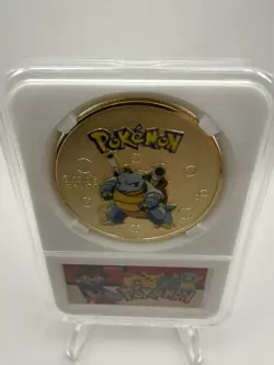 Pokemon Blastoise Embossed Metal Commemorative Coin Gold Blue TCG Collectible - Image 2