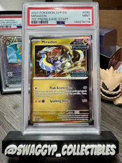 ◓Miraidon STAFF 092 S&V Temporal Forces- Pokemon Prerelease Stamped Promo PSA 9◓ - Image 1