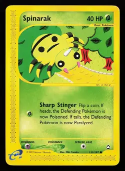 Spinarak 111/147 Common Aquapolis Pokemon Card - Image 1