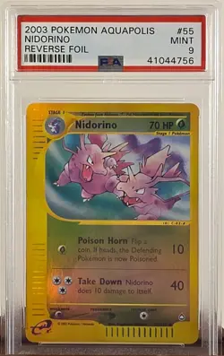 Pokemon TCG Nidorino 055/147 Aquapolis Reverse Holo Uncommon PSA 9 - Image 1