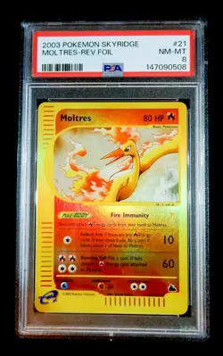 2003 Pokemon Moltres Reverse Foil Holo Skyridge 21/144 PSA 8 - Image 1