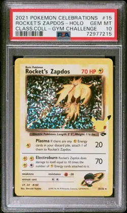 Rocket's Zapdos Holo 15 Celebrations Classic Collection Pokemon PSA 10 - Image 1