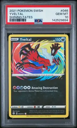 2021 POKEMON SWORD & SHIELD SHINING FATES #046 YVELTAL PSA 10 - Image 1