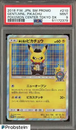 2018 Pokemon Japanese SM Promo Pokemon Center Tokyo DX Gentleman Pikachu PSA 9 - Image 1