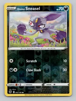 Reverse Holo Hisuian Sneasel #092/189 Common SWSH10: Astral Radiance Pokemon - Image 1