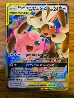 Mega Lopunny & Jigglypuff GX (165/236) Cosmic Eclipse Tag Team Holo Pokemon Card - Image 1