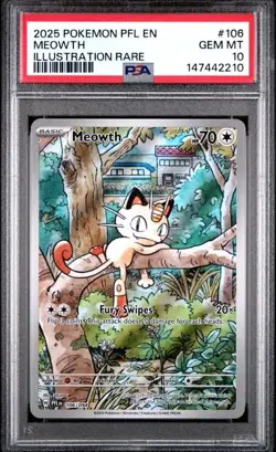 Pokemon TCG Meowth Full Art 106/094 Phantasmal Flames PSA 10 Gem Mint 2025 - Image 1