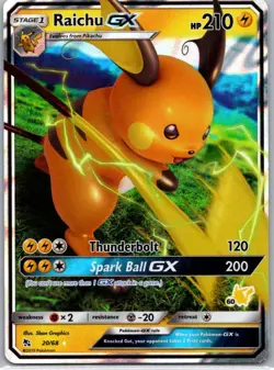 Pokemon TCG Raichu GX 20/68 Hidden Fates Holo NM - Image 1