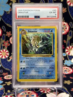 1999 Pokemon TCG Fossil Set Unlimited Omastar Uncommon 40/62 - PSA 6 - Image 1