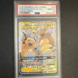 Pokemon Raichu & Alolan Raichu GX 54/236 Holo PSA 10 Sm-Unified Minds - Image 1