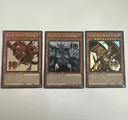 YUGIOH EGYPTIAN GOD SET SLIFER/OBELISK/RA STAMP ULTRA RARE RA05-EN128/129/130 NM - Image 1