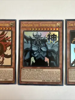 YUGIOH EGYPTIAN GOD SET SLIFER/OBELISK/RA STAMP ULTRA RARE RA05-EN128/129/130 NM - Image 3