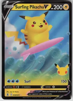 Pokemon TCG Surfing Pikachu V Ultra Rare Celebrations 008/025 - Image 1