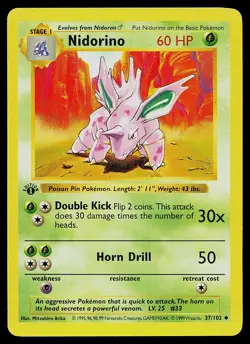Pokemon Card - Nidorino 1st Edition Base Set Shadowless 37/102 - Image 1