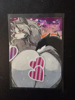 Magic MTG Altered Swamp Land Card | Hand Colored & Painted Anime Wolf Girl - Image 1