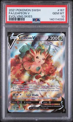 2021 POKEMON SWORD & SHIELD EVOLVING SKIES #167 FULL ART/LEAFEON V PSA 10 - Image 1