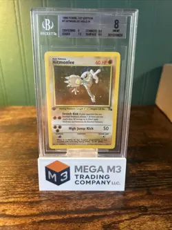 1999 Pokemon TCG Holo Rare Hitmonlee 7/62 Fossil Set First Edition BGS 8 - Image 1